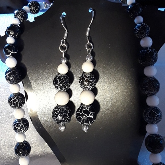 Black Dream Fire DragonVein Agate Necklace/Earring - Picture 2 of 8